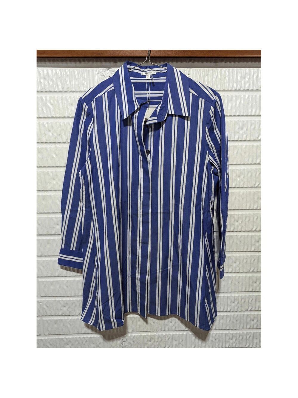 Tyler Boe Women's Blue Long Sleeve Oversized Stripe Button Up Blouse Small NWT